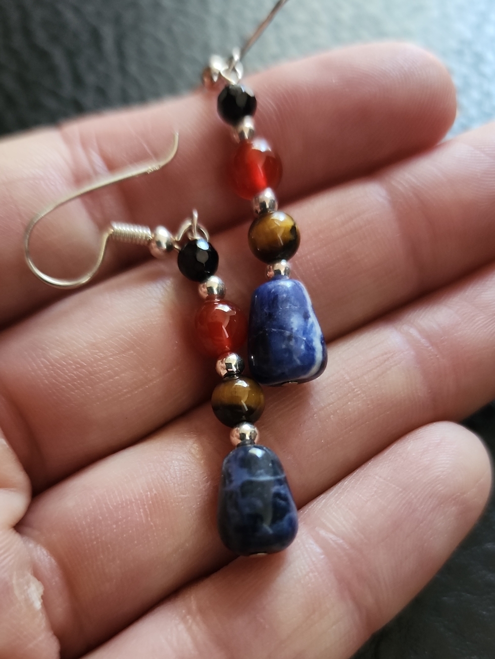 Sterling & Multistone Drop Earrings in Blue, Red, Brown